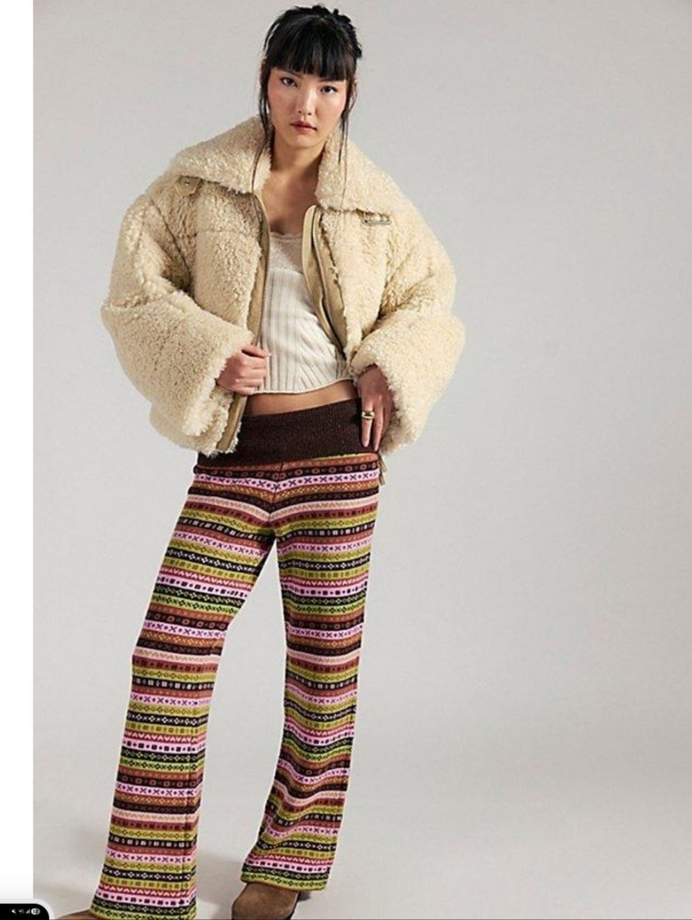 Free People Multicolor Fair Isle Knit Wide-Leg Pants